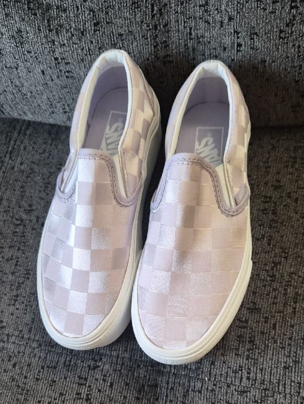 Vans Women’s Slip-On Checkerboard Sneakers - Lavender & White - Picture 2 of 4